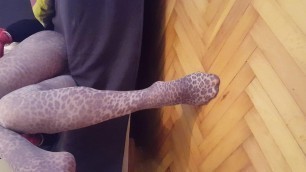 Sissy in leopard pantyhose, soft clit