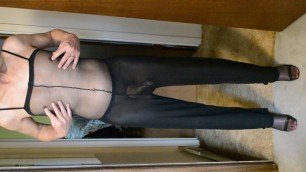Hard Cock in See Through and Full Body Pantyhose