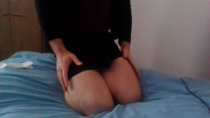 Secretary crossdresser gets horny after work in silk