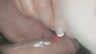 Tranny does line off cock and guy premature cums in 10 secs