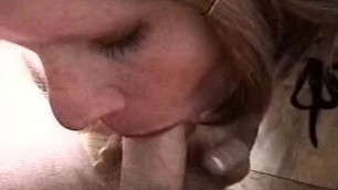 Vintage Carli gets massive facial from little white dick