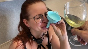 Girl is Poured into her Mouth through a Funnel with her own Piss