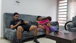 My girlfriend gets horny no matter her stepbrother is by her side. Part 2. She gets on my cock