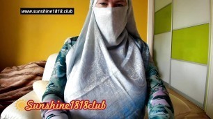 Blue Hijab Arab Muslim Girl on cam big tits masturbation recorded show March 20th