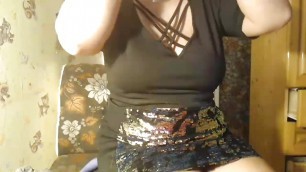 Pillow himping and dildo play in glitter dress